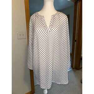 Chaus New York White & Black Polka Dot Blouse 2X Womens Tunic Style
